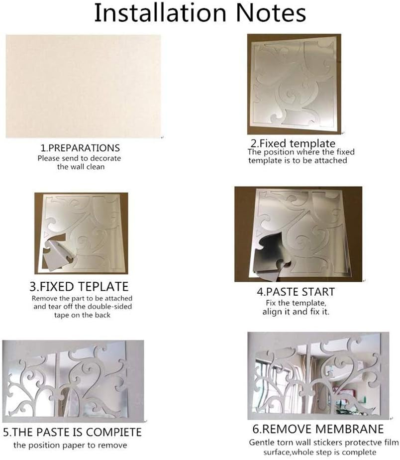 3D Mirror Wall Stickers, 4 Pcs Acrylic Crystal Art Wall Decal, Self Adhesive Removable Mirror Plastic Wall Sheet Tiles DIY Home Decoration for Living Room Bedroom Stair Wall Decor (4PCS, Square)