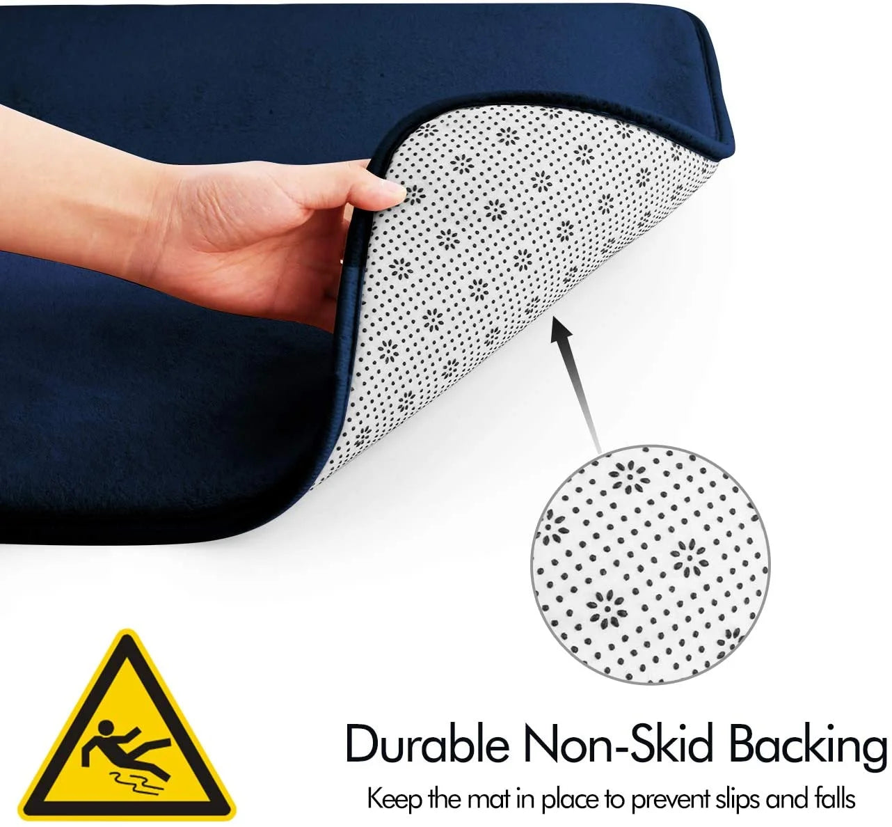 Blue Memory Foam Polyvinyl Chloride Bath Rugs, 31" X 20", Non Slip 3 Count