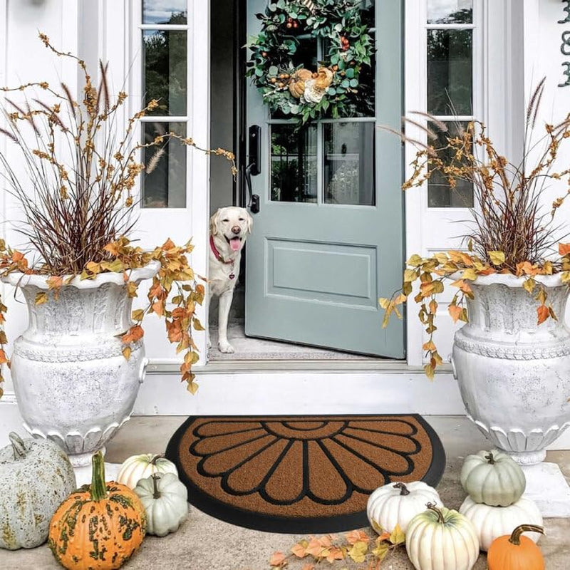 Front Door Mat - Low Pile Front Door Mat outside Entrance - Muddy Dirt Trapping Welcome Matt Outdoor - Rubber Backing anti Slip Indoor Doormat Entrance, 30" X 17", Bright Brown