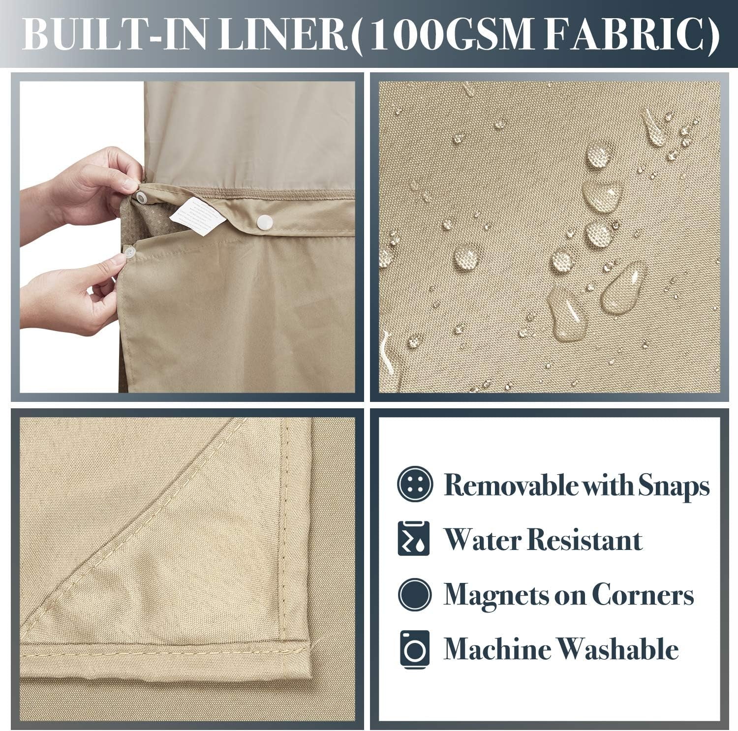 Waffle Weave Shower Curtain with Snap-In Fabric Liner Set, 12 Hooks Included - Hotel Style, Water-Repellent & Washable, Mesh Top Window - 71X72, Linen