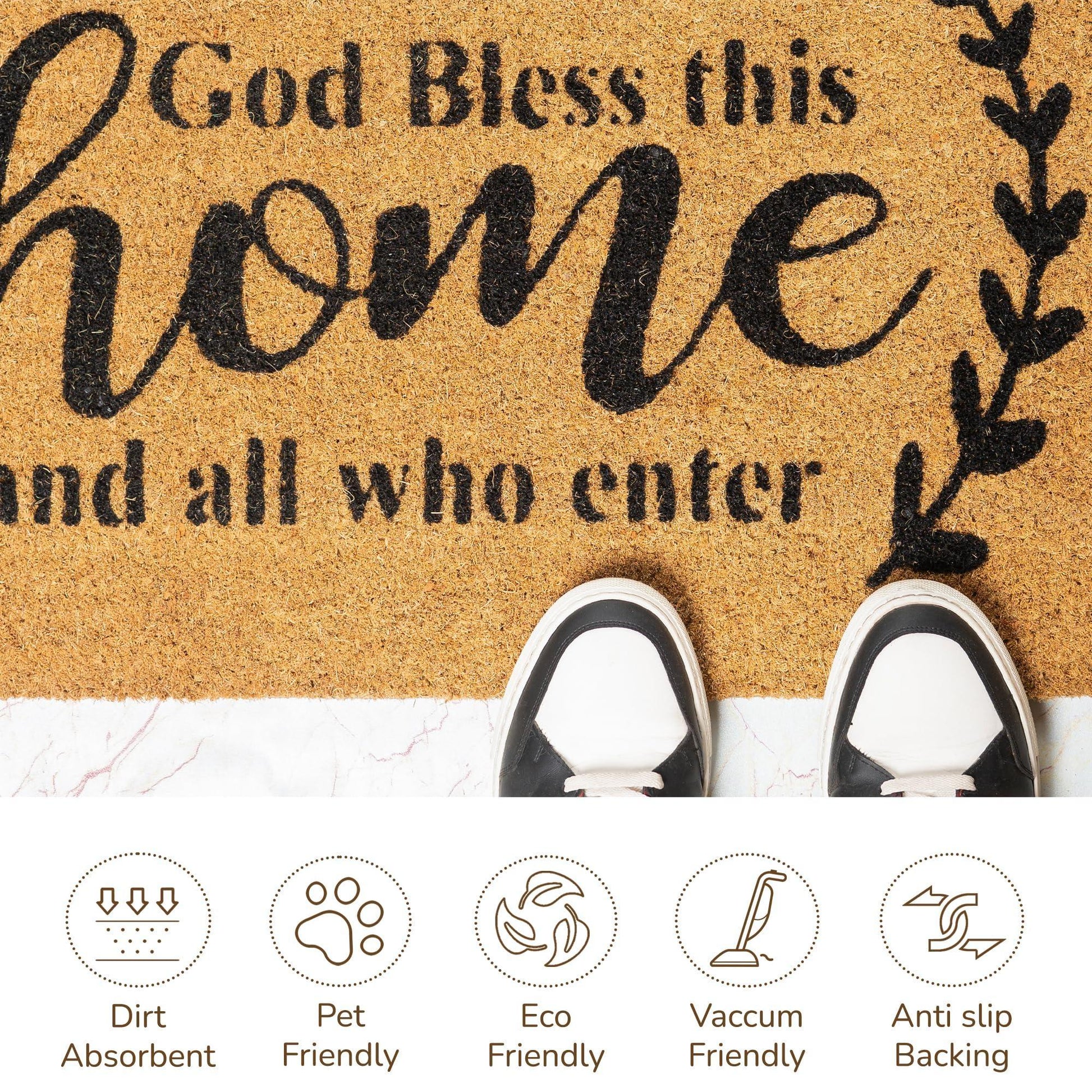 Welcome Doormats 30X17 Inch Natural Coco Coir Mats with Non Slip PVC Backing