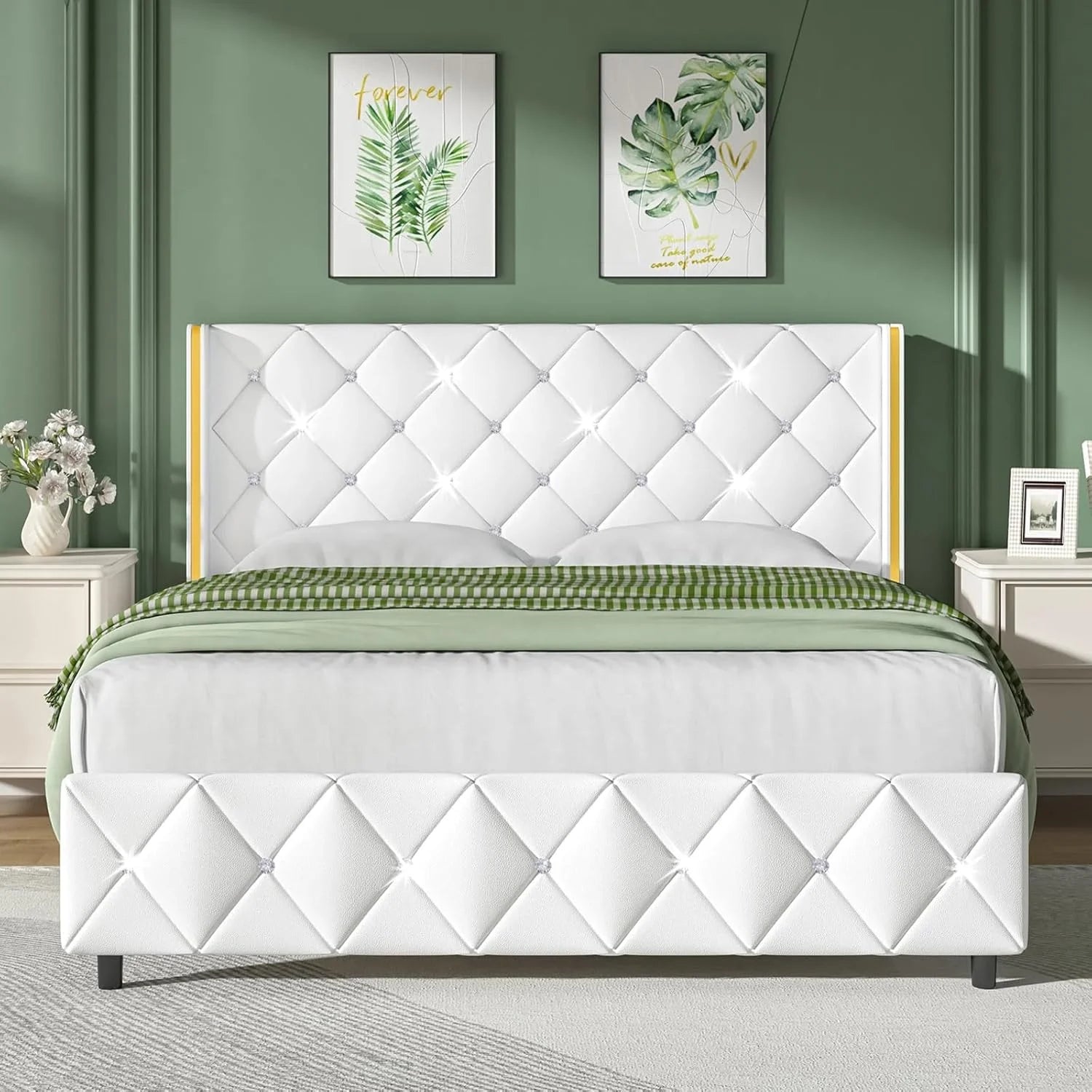 Queen Bed Frame, Upholstered Platform Queen Bed Frame with Headboard for Bedroom, No Box Spring Needed, Beige