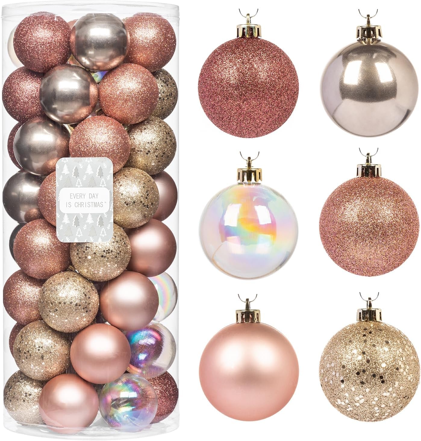 Ornaments, Shatterproof Christmas Tree Ornament Set, Christmas Balls Decoration 50 Count (2.24"/57Mm, Pink Gold)