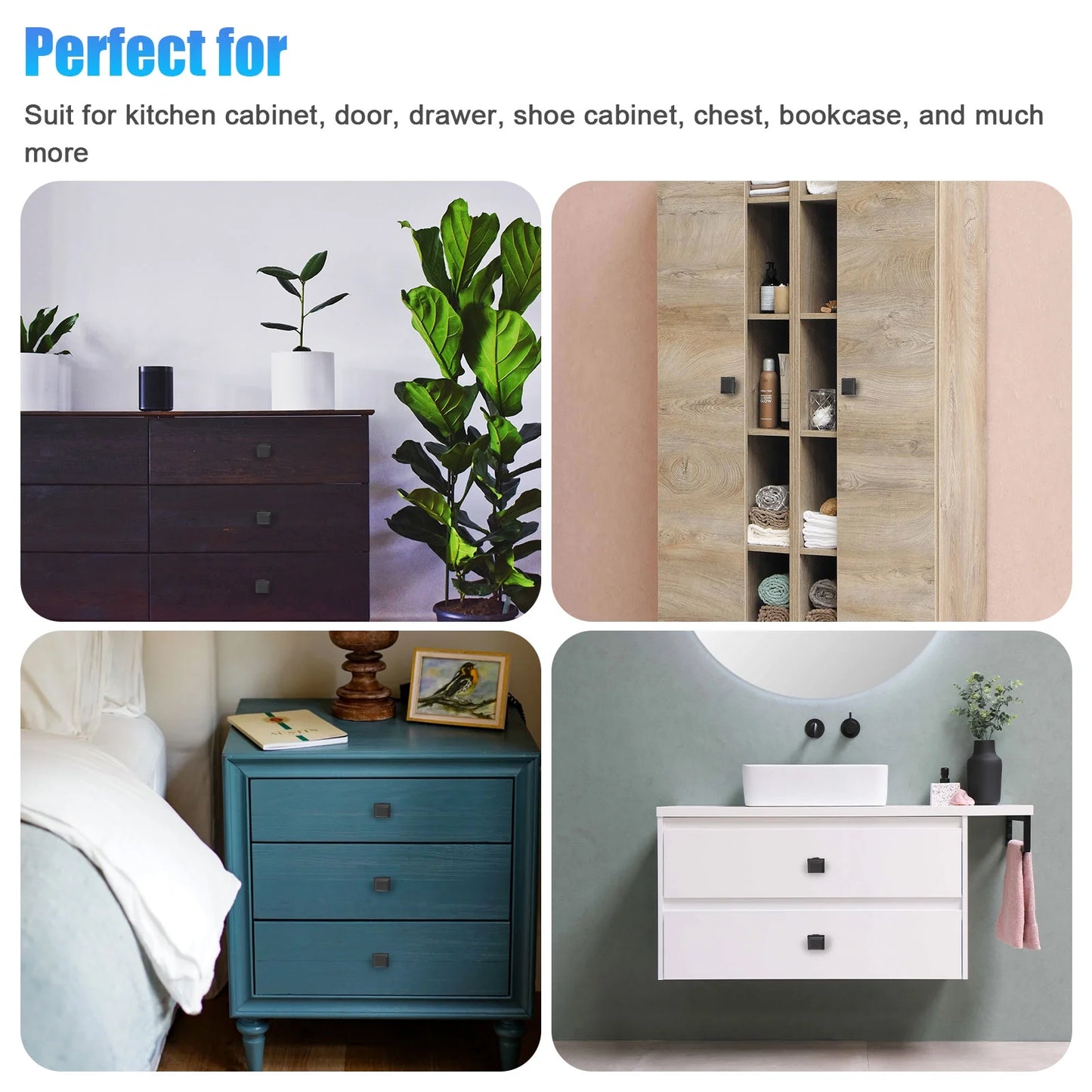 20/10Pcs Modern Cabinet Knobs Flat Black Cabinet Door Knobs, 1.2In Diameter Kitchen Cabinet Knobs Dresser Drawer Knobs, Solid Black Hardware Square Drawer Handles and Pulls for Cupboard Closet