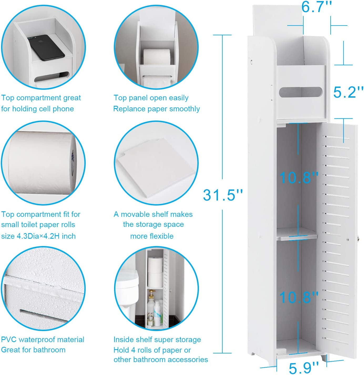 Stylish White Toilet Paper Holder Stand - Perfect Small Bathroom Storage Solution!