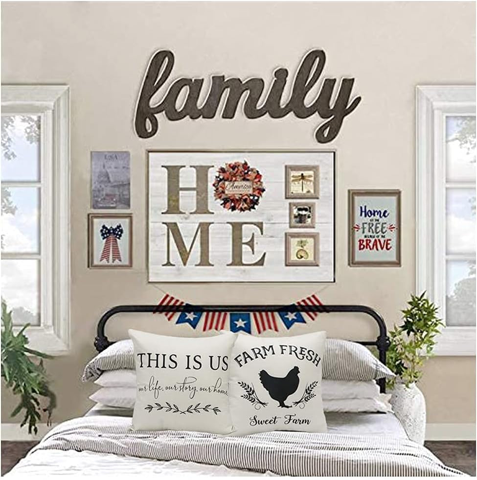 Farmhouse Pillow Covers Quote Throw Pillow Case Cotton Linen Farm Cushion Cover for Couch Sofa Bed 18X18 Set of 4 Farmhouse Decor Housewarming Gifts