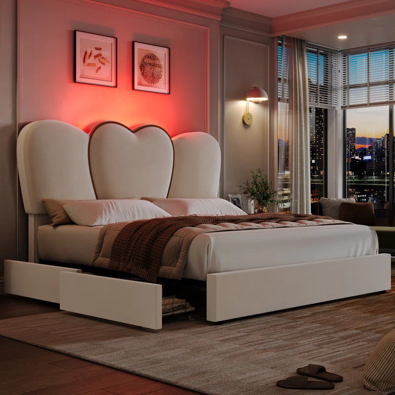 Kraus Velvet Upholstered Platform Storage Bed with LED Lights