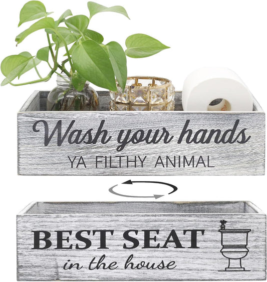 Bathroom Decor Box, Toilet Paper Basket 2 Sides Signs Farmhouse Bathroom Basket Toilet Basket Tank Topper Rustic Farmhouse Home Decor for Livingroom Kitchen（One Gray Box）