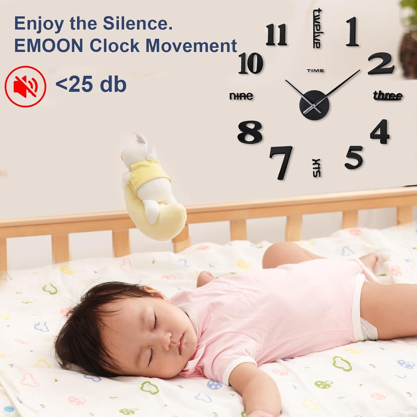 20-28 Inch DIY Wall Clock 3D Frameless Silent Non-Ticking, Modern Battery Operated Wall Clocks for Living Room, Bedroom, Office, and Home Decoration (Black)