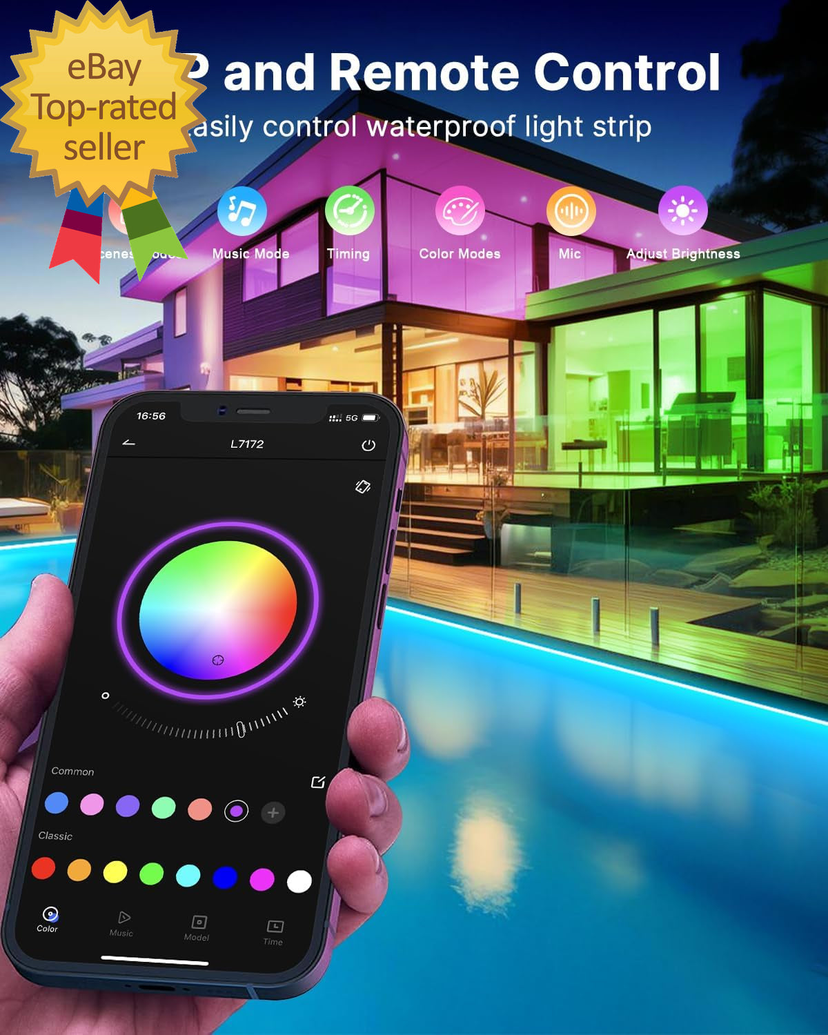 Outdoor LED Strip Lights Waterproof 100FT (2 Rolls of 50Ft) IP67 LED Light Strip