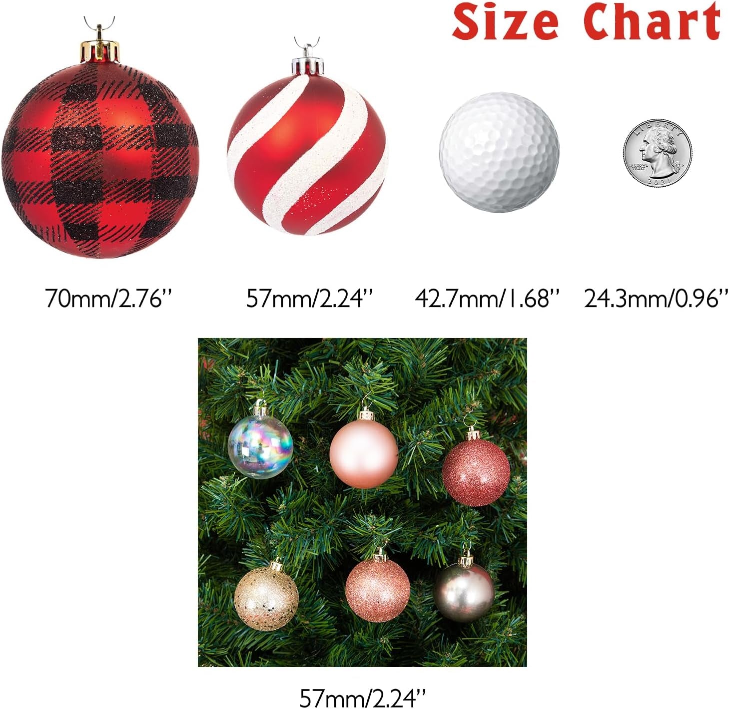 Ornaments, Shatterproof Christmas Tree Ornament Set, Christmas Balls Decoration 50 Count (2.24"/57Mm, Pink Gold)