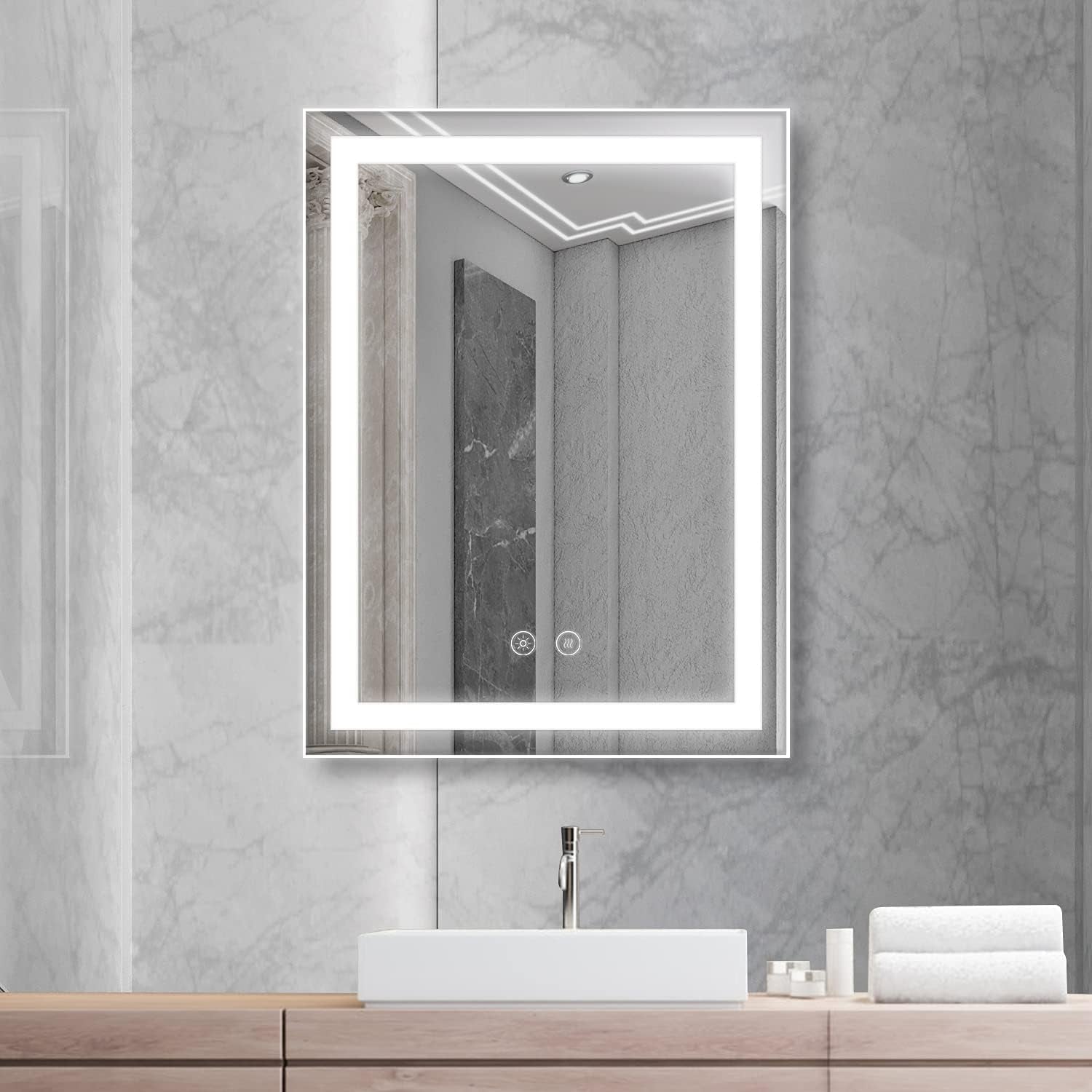 24X32 Inch LED Bathroom Mirror Lighted Wall Mounted Mirror Waterproof LED Vanity Mirror with Lights (Horizontal & Vertical)
