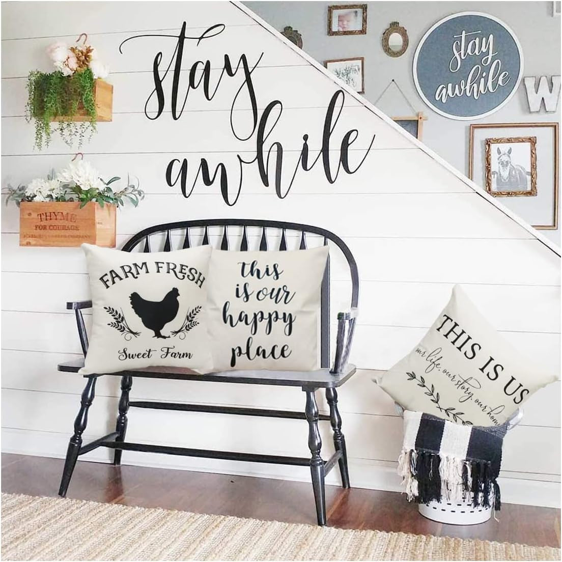Farmhouse Pillow Covers Quote Throw Pillow Case Cotton Linen Farm Cushion Cover for Couch Sofa Bed 18X18 Set of 4 Farmhouse Decor Housewarming Gifts