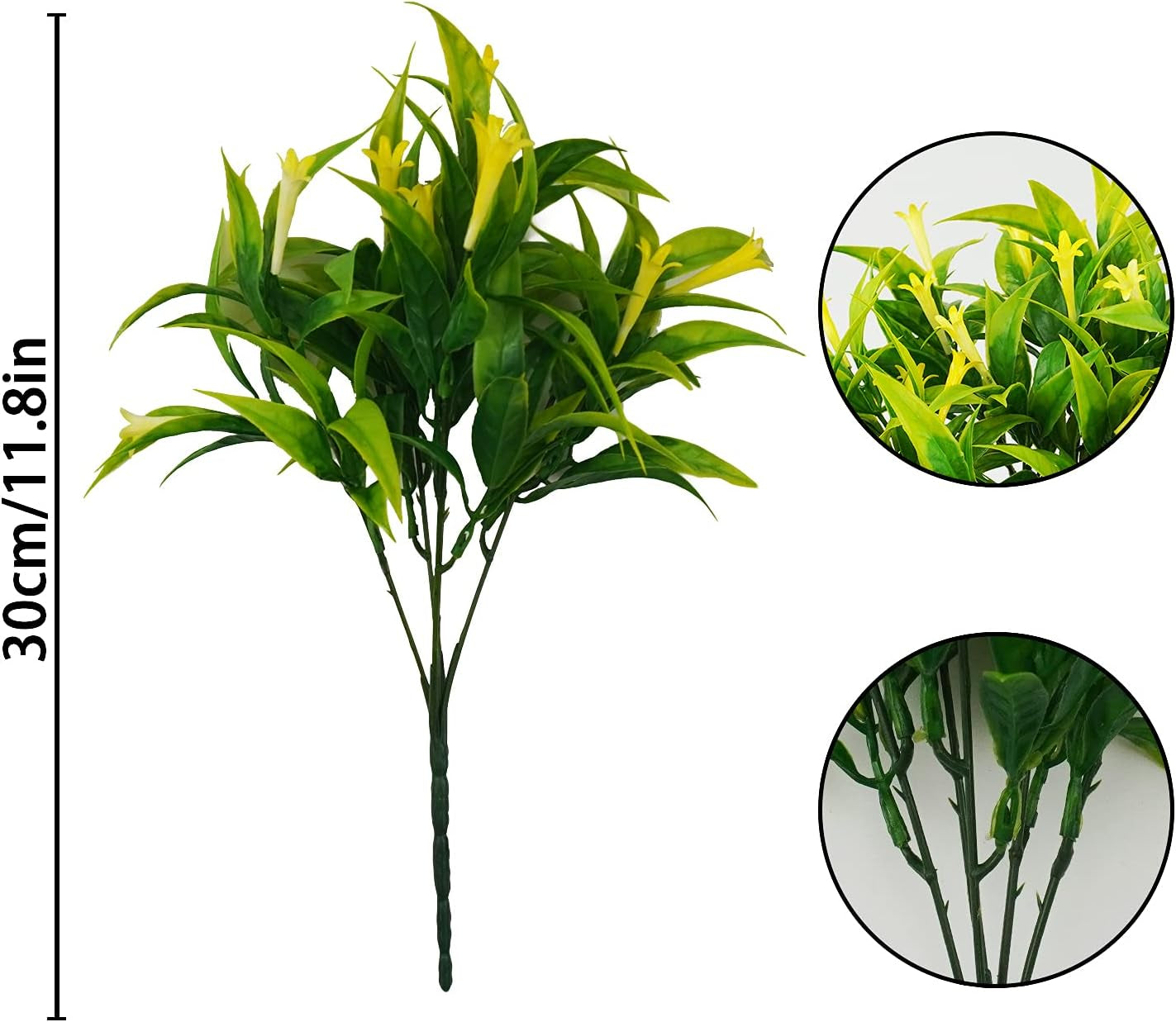 6Pcs Fake Flower Plants Outdoor Artificial Morning Glory Shrubs Bundles UV Resistant Faux Plastic Kitchen Bouquets Indoor Table Centerpieces Home Office Summer Fall Decor Yellow