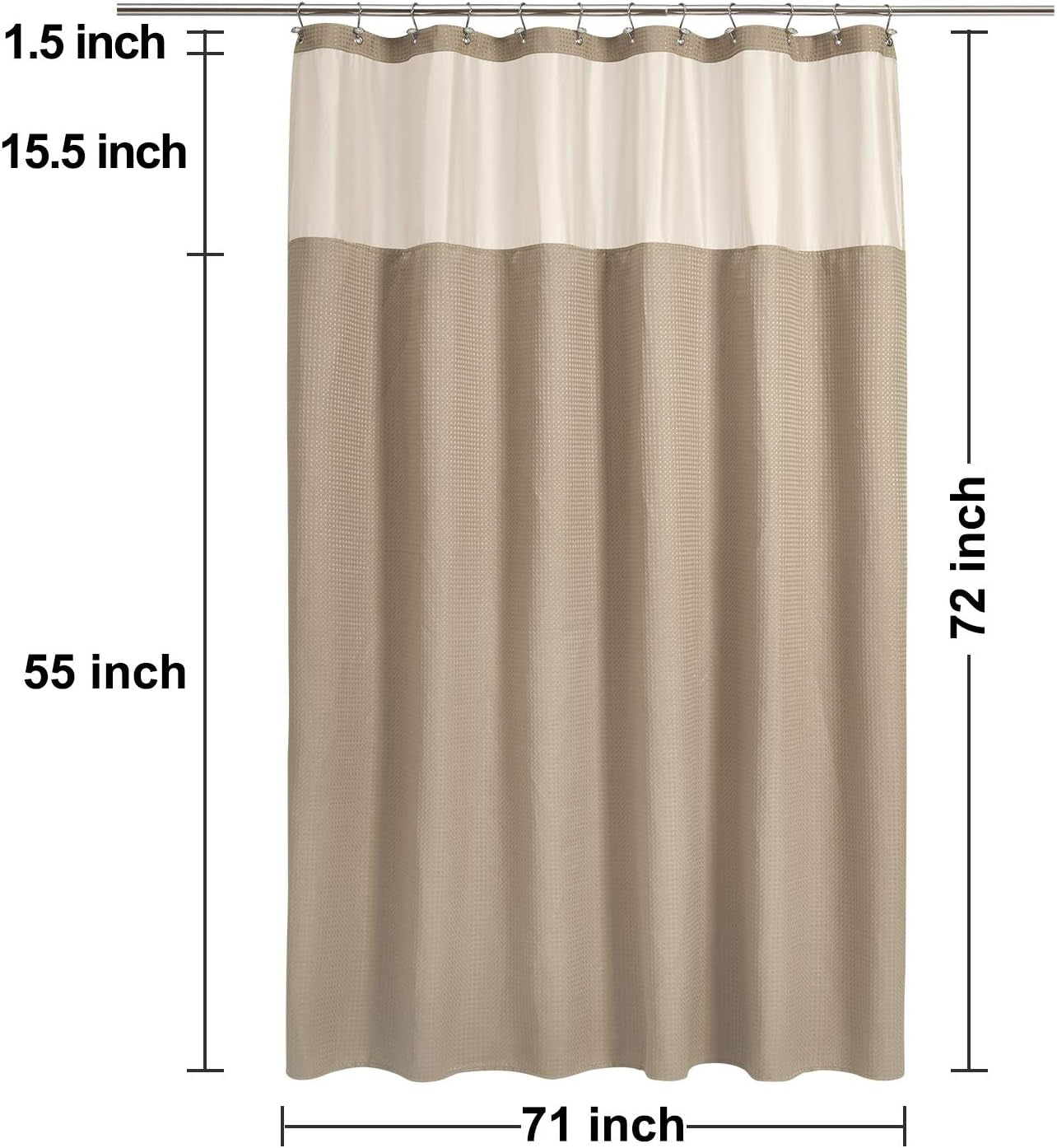 Waffle Weave Shower Curtain with Snap-In Fabric Liner Set, 12 Hooks Included - Hotel Style, Water-Repellent & Washable, Mesh Top Window - 71X72, Linen