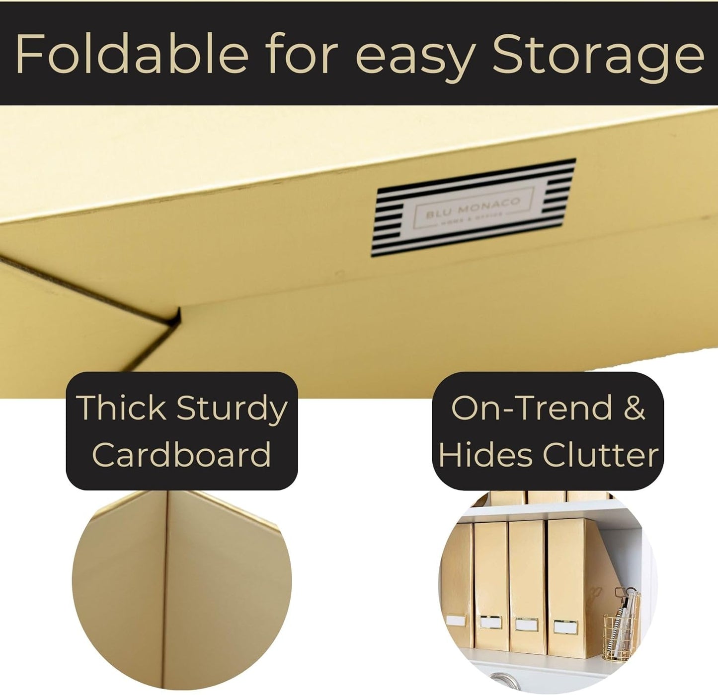 Gold Magazine File Holder Set of 4 – Stylish Desk Organizer for Home & Office - Elegant Office Supplies, Bookends & Durable File Holders for a Gold Office Decor