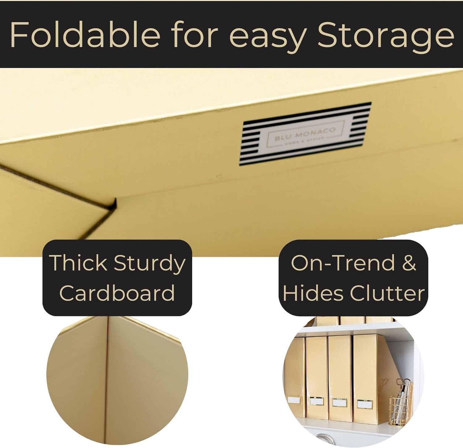Gold Magazine File Holder Set of 4 – Stylish Desk Organizer for Home & Office - Elegant Office Supplies, Bookends & Durable File Holders for a Gold Office Decor