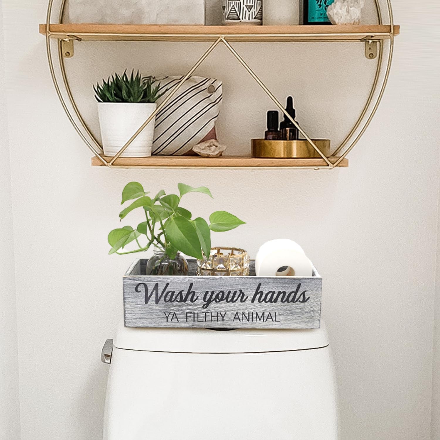Bathroom Decor Box, Toilet Paper Basket 2 Sides Signs Farmhouse Bathroom Basket Toilet Basket Tank Topper Rustic Farmhouse Home Decor for Livingroom Kitchen（One Gray Box）