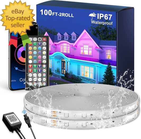 Outdoor LED Strip Lights Waterproof 100FT (2 Rolls of 50Ft) IP67 LED Light Strip