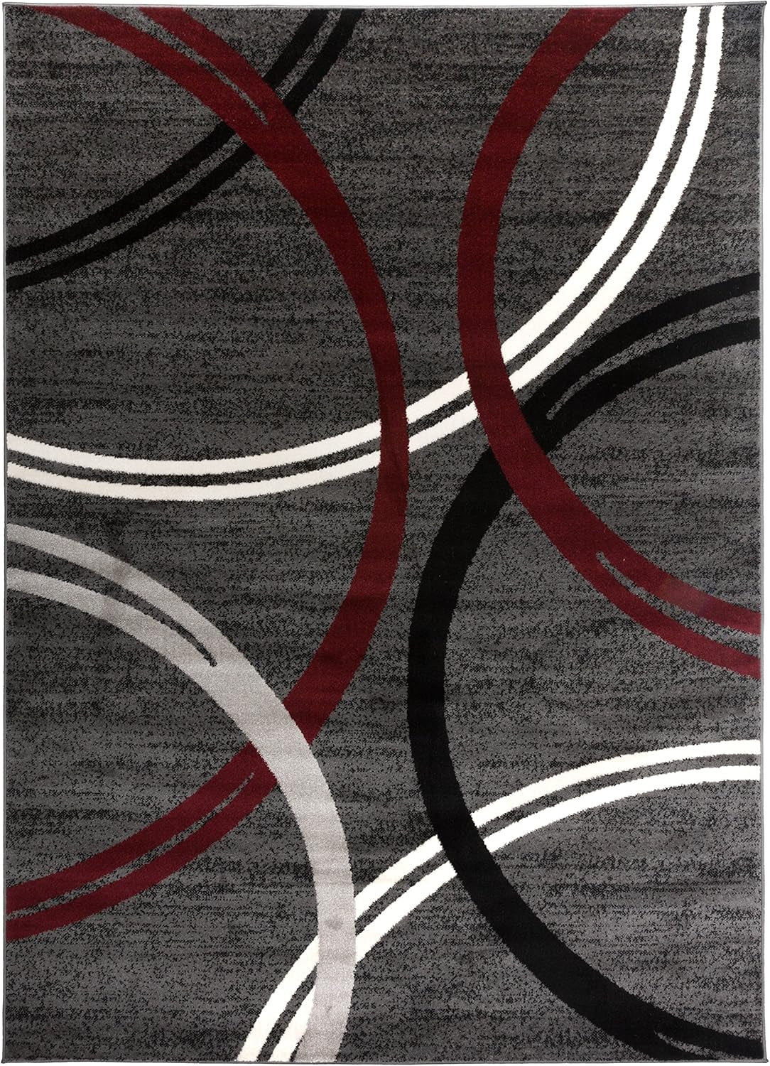 Modern Wavy Circles Design Area Rug 10' X 14' Red