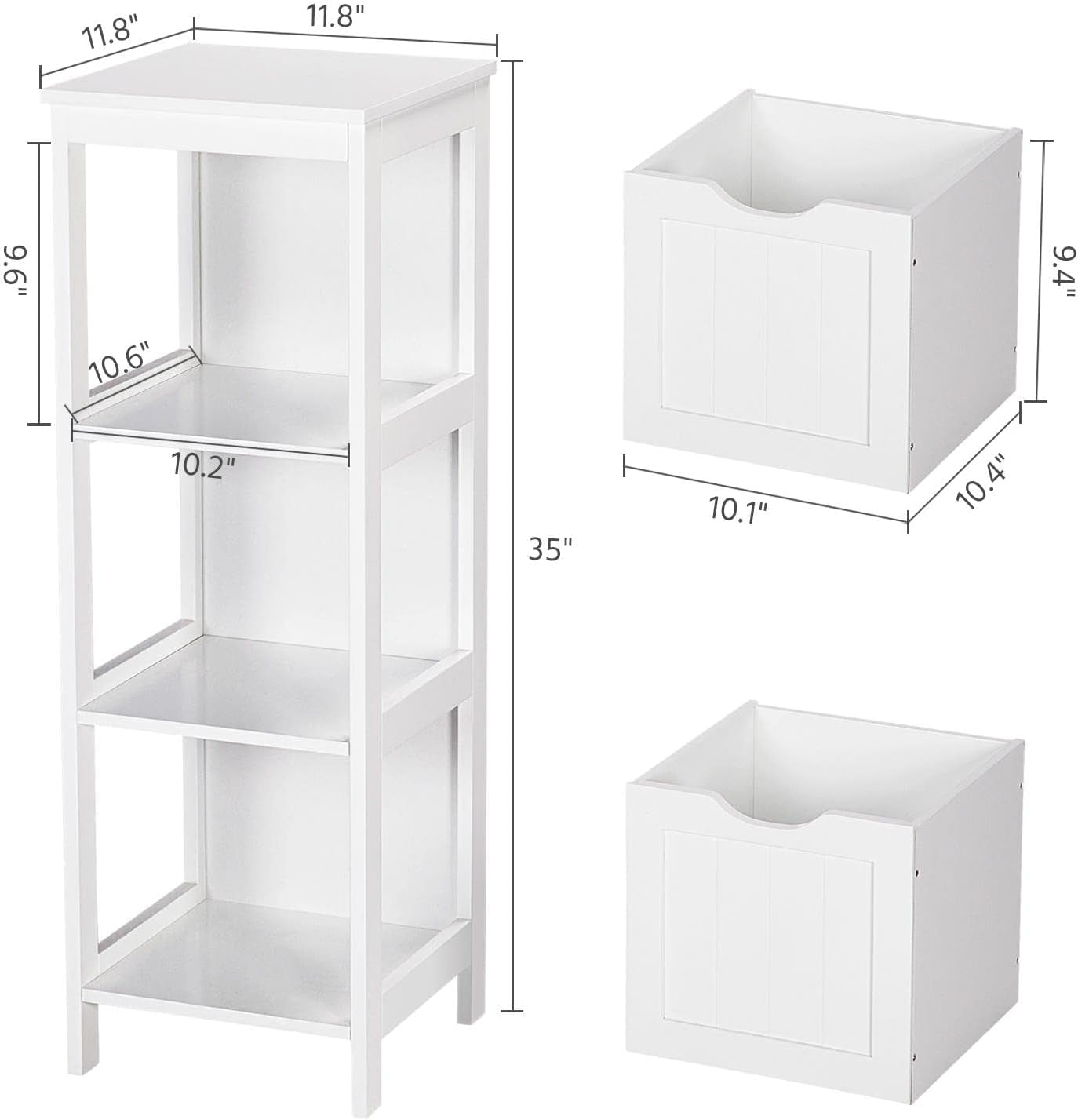 Bathroom Floor Cabinet, Wooden Storage Cabinet with 2 Drawers, Multifunctional Side Organizer Rack Stand Table, White