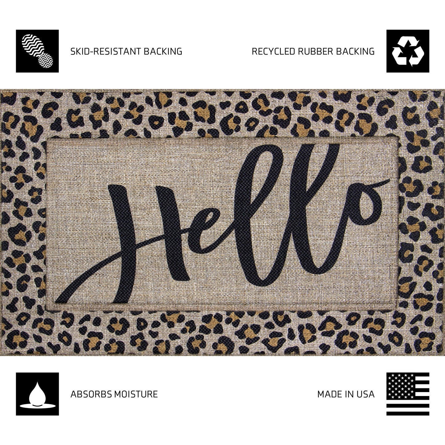 Soho Woven Carpet Sisal Hello Leopard Doormat, 18" X 30"