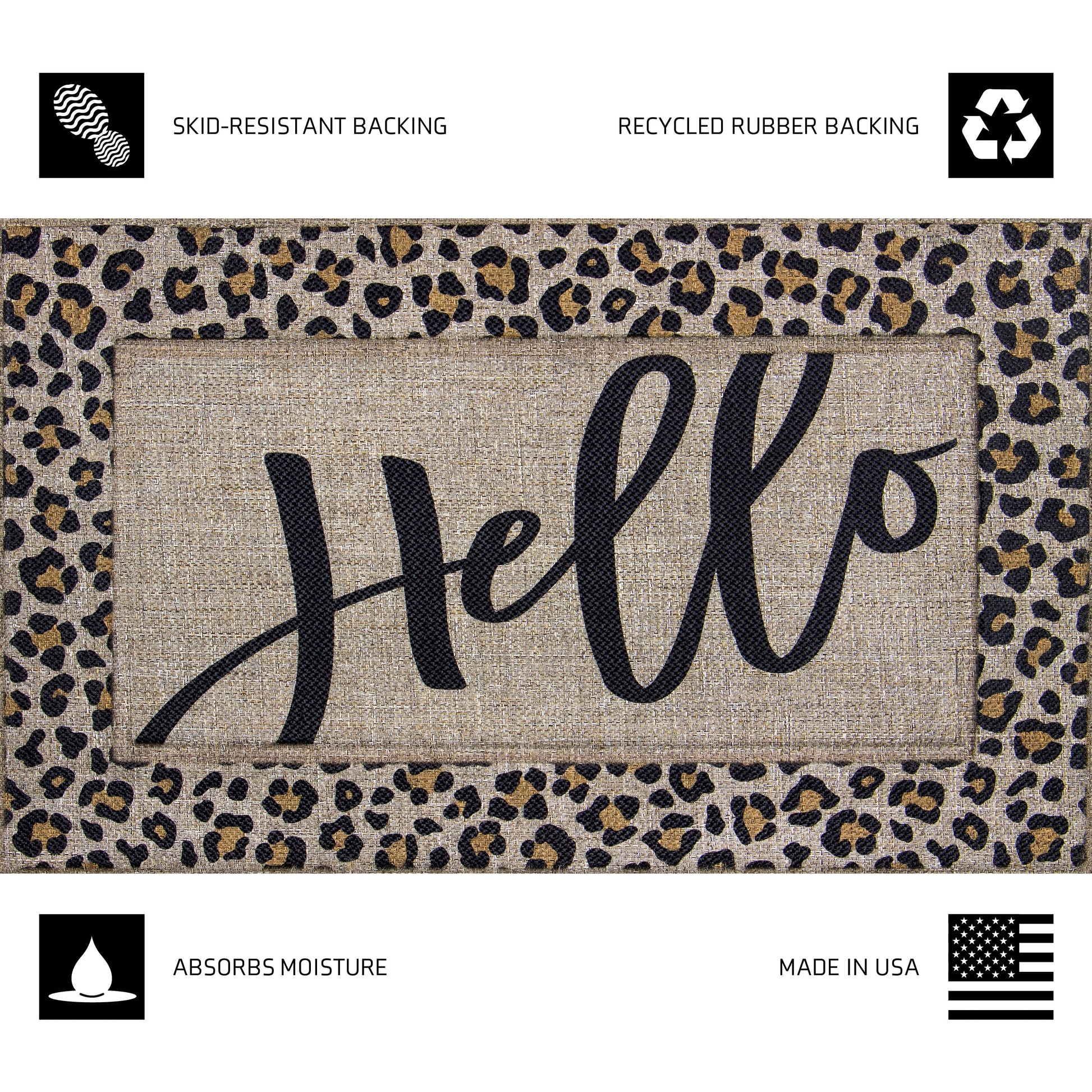 Soho Woven Carpet Sisal Hello Leopard Doormat, 18" X 30"