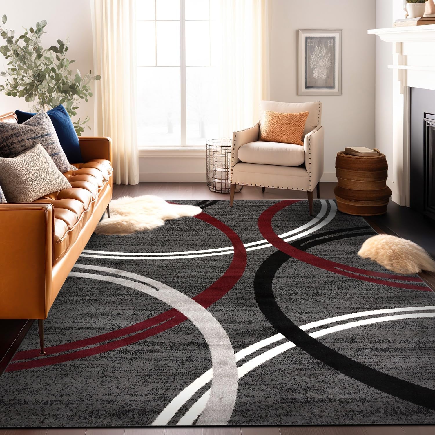 Modern Wavy Circles Design Area Rug 10' X 14' Red