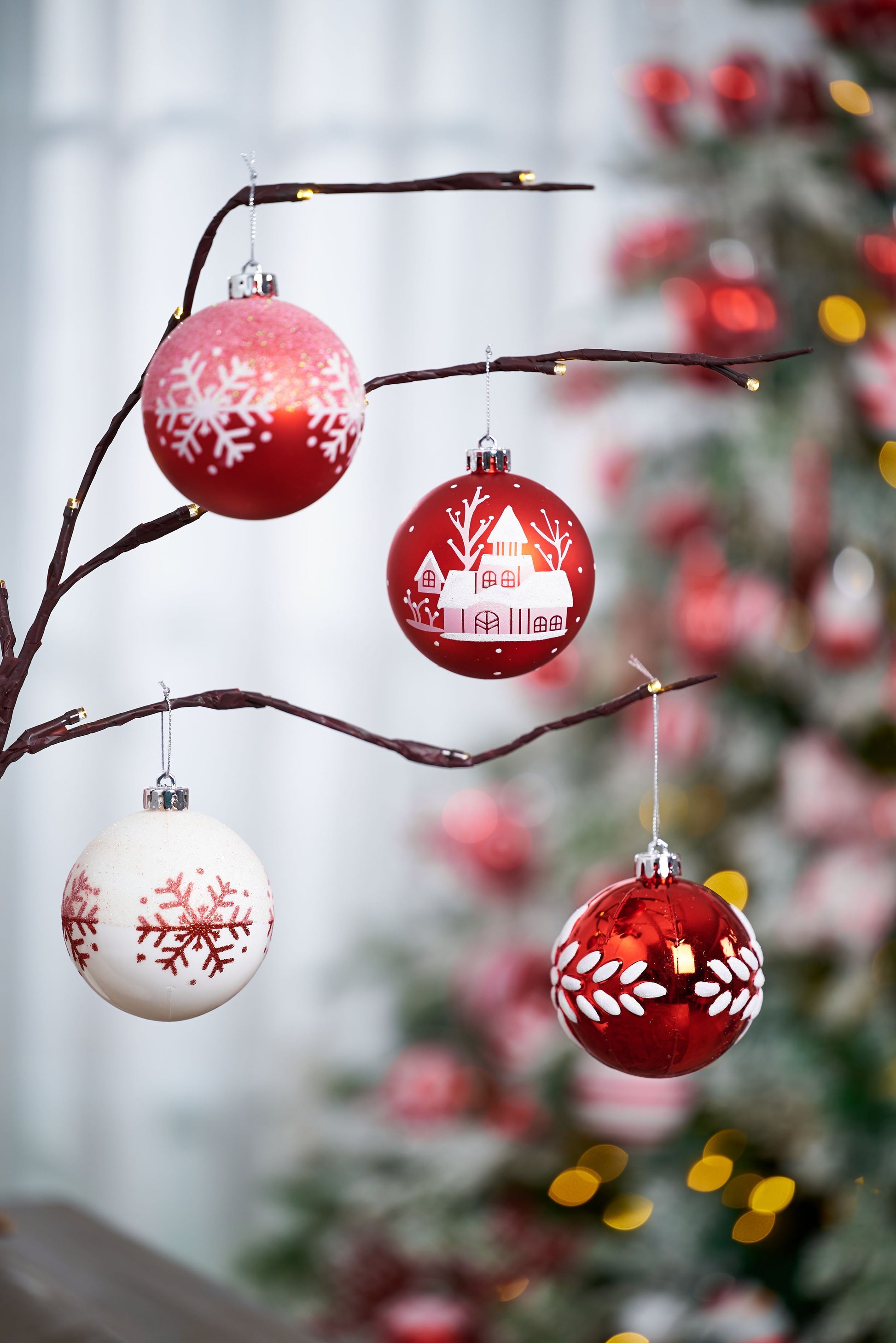 16Ct 3.15" Christmas Ornaments, Red White Christmas Hanging Tree Ornaments for Party Decor