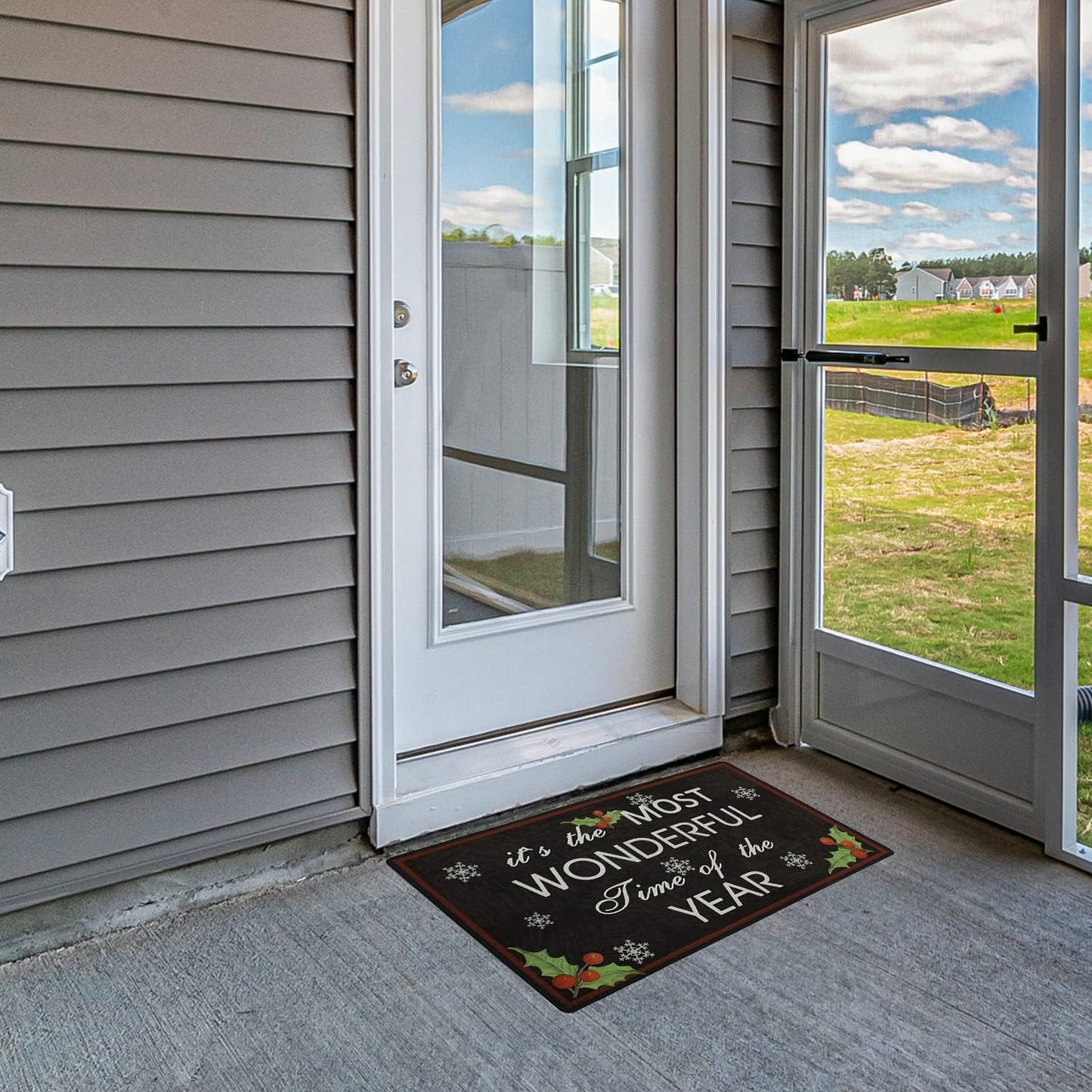 Durable Rubber Christmas Welcome Doormat Decorative Rug Entryway Kitchen Floor Patio Garage Door Mat 29" X 17" (It'S the Most Wonderful Time of the Year)