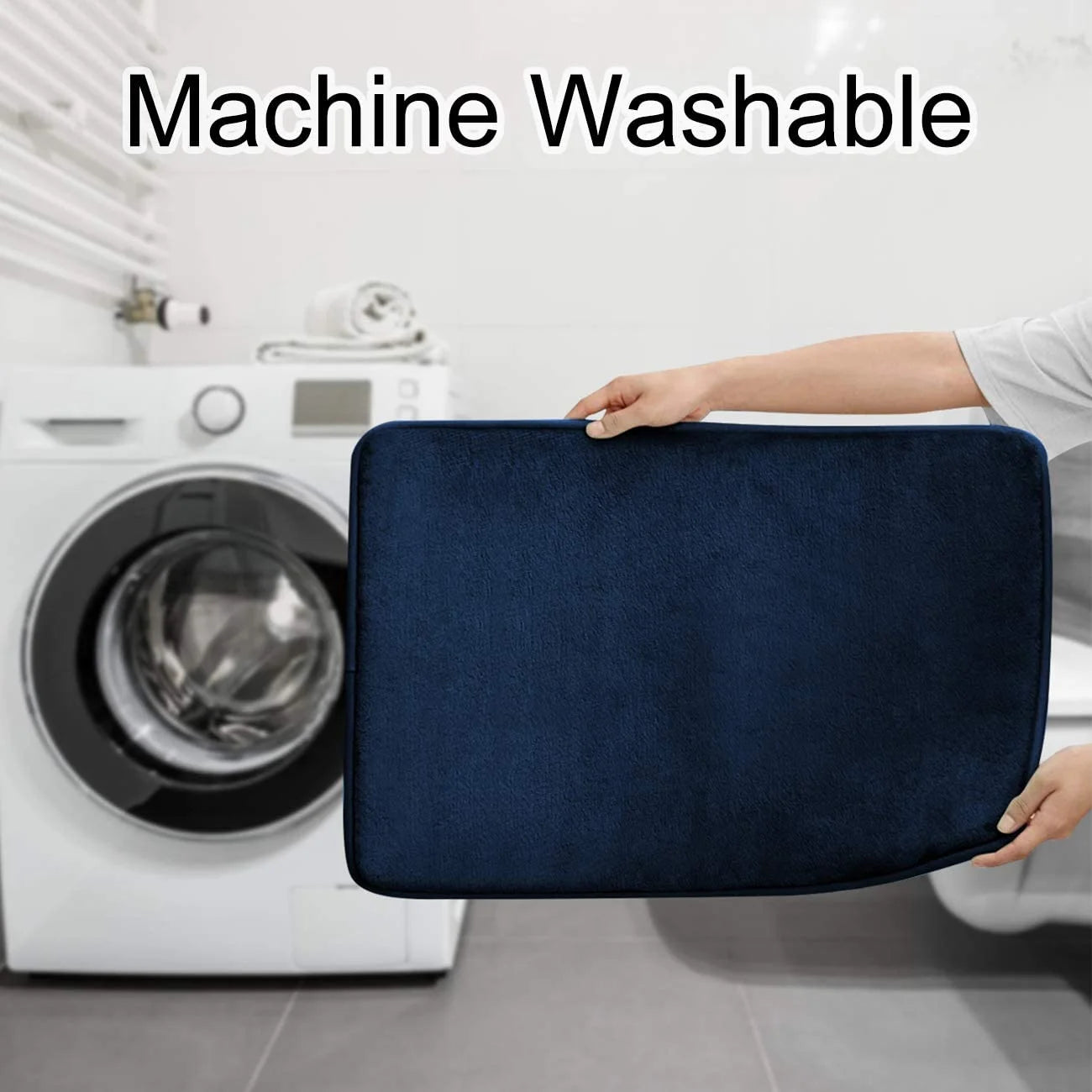 Blue Memory Foam Polyvinyl Chloride Bath Rugs, 31" X 20", Non Slip 3 Count