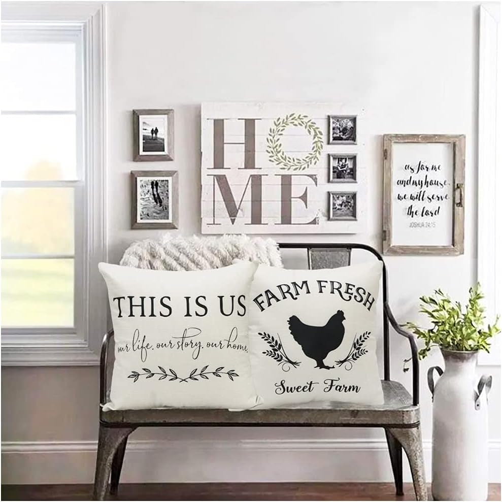 Farmhouse Pillow Covers Quote Throw Pillow Case Cotton Linen Farm Cushion Cover for Couch Sofa Bed 18X18 Set of 4 Farmhouse Decor Housewarming Gifts