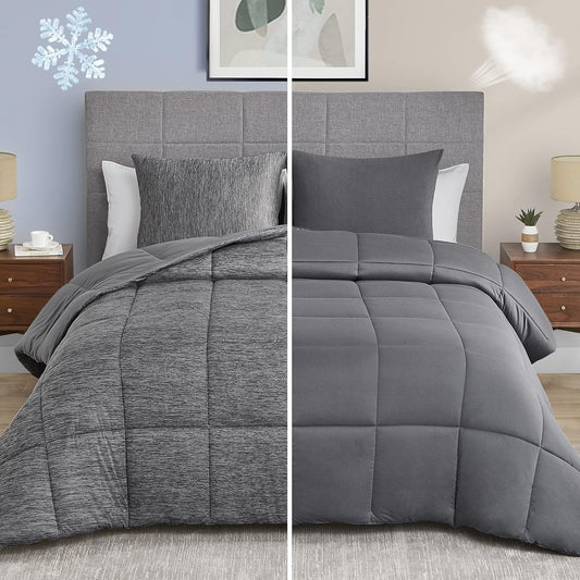 Grey King Comforter Set, 3 Pieces Reversible Cooling & Breathable Comforter, Lightweight All Season down Alternative Bedding Comforter Set (106"X90")