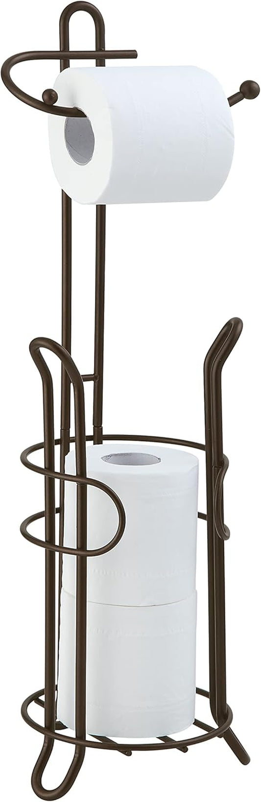 Freestanding Toilet Paper Holder with Storage – Holds 3 Spare Rolls, Heavy-Duty Steel, Oil Bronze Finish, Easy Assembly, Space-Saving Bathroom Organizer