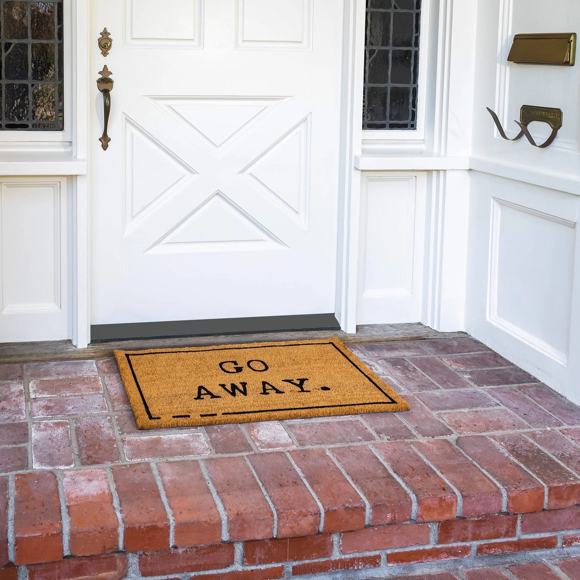 Go Away Doormat, Funny Front Door Welcome Mat for Outdoor Porch or Patio, Natural Coco Coir (17 X 30 In)