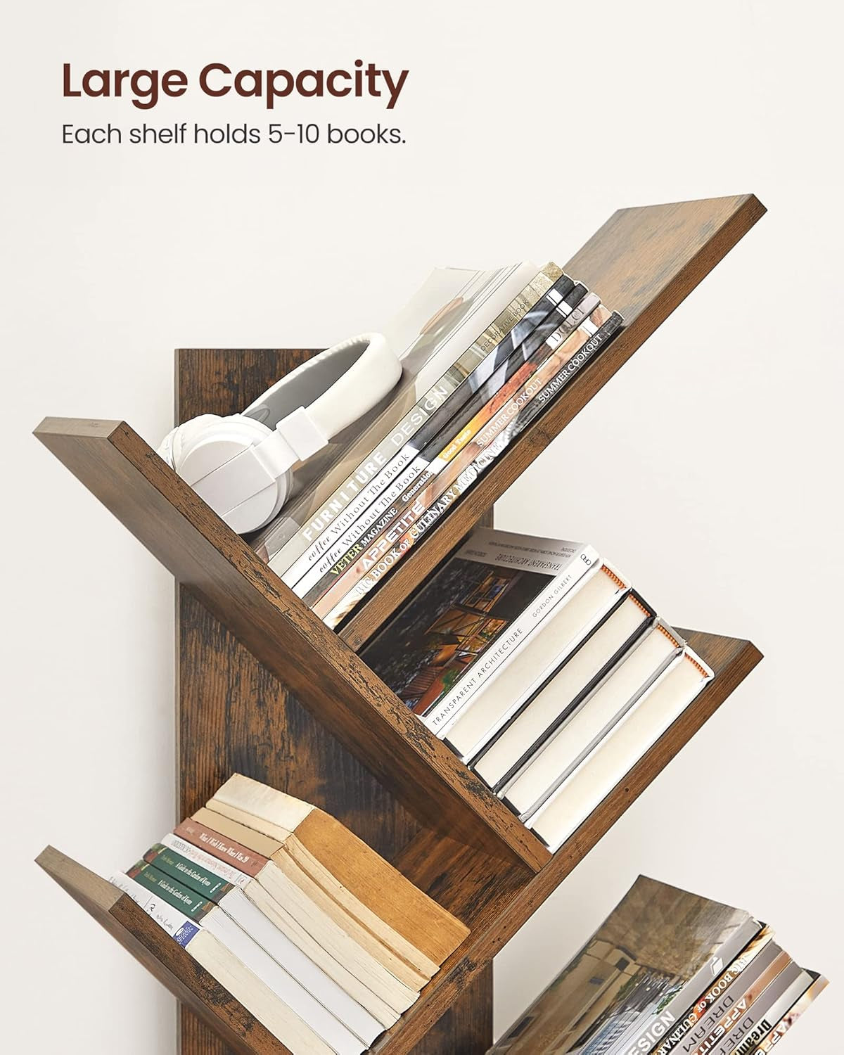 Tree Bookshelf, 9-Tier Bookcase, Large Bookshelf, Space-Saving Corner Shelf, Book Tree, Holds Books, Cds, Games, for Bedroom, Living Room, Home Office, Rustic Brown ULBC11BX