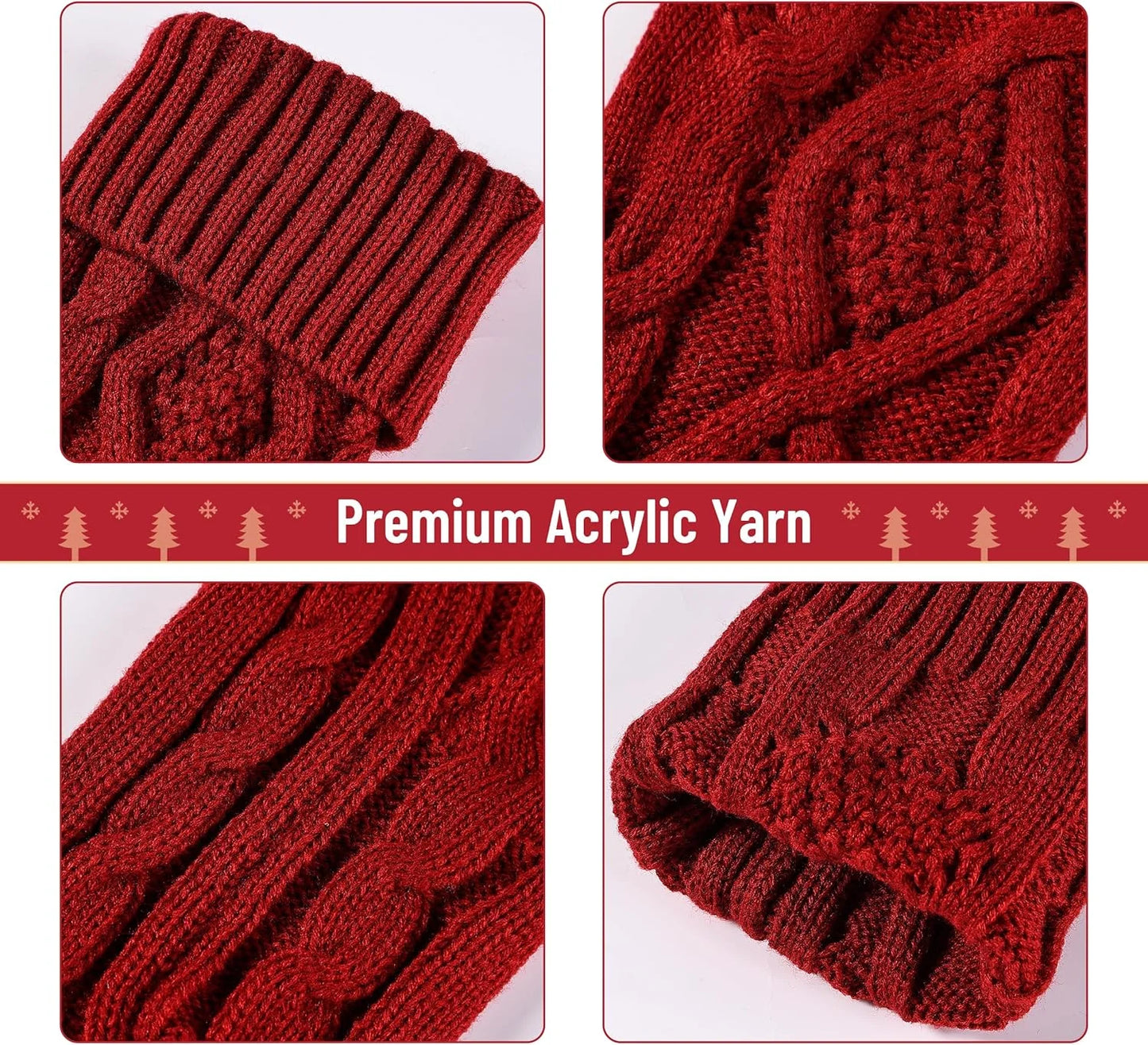 6 Pack Knit Christmas Stockings, 18" Cable Knitted Stocking Decorations Xmas Rustic Farmhouse for Family Holiday Season, Burgundy, Ivory White, Green