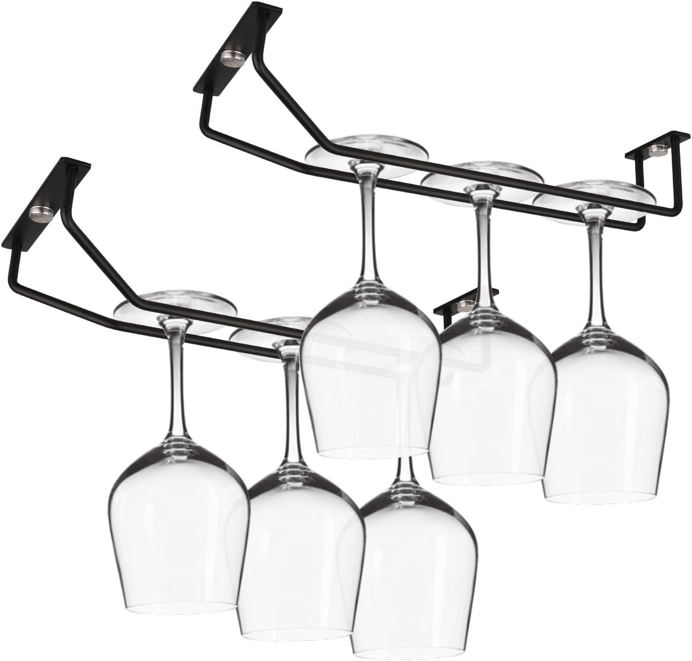 10.8 Inch Black Wine Glass Rack, under Cabinet Wine Glass Holder, Metal Stemware Rack Hanger for Kitchen Storage (2 Pack)