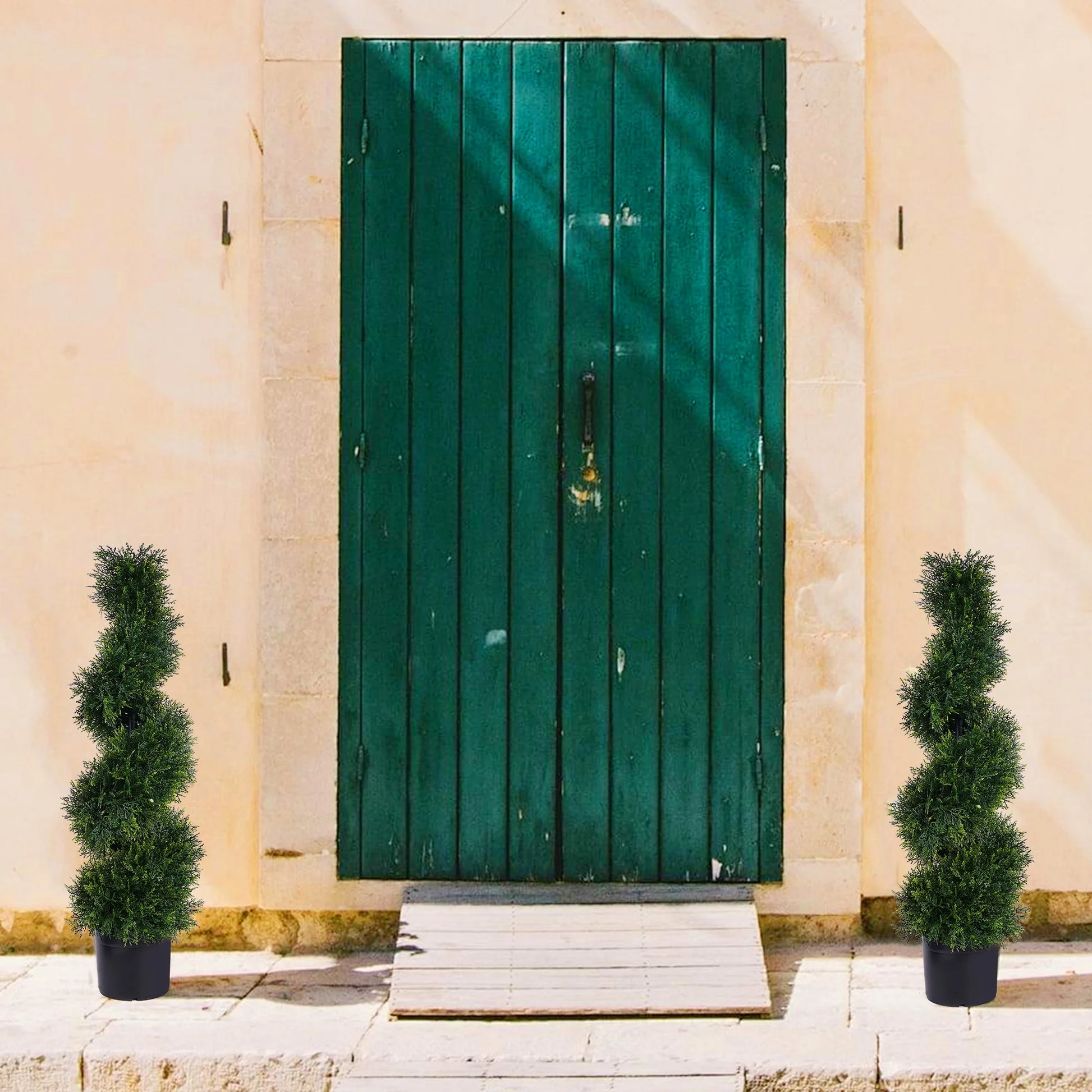 3FT Artificial Spiral Cypress Tree,Topiary Trees Artificial Outdoor-Indoor Outdoor Decor - Plastic Pots - Set of 2