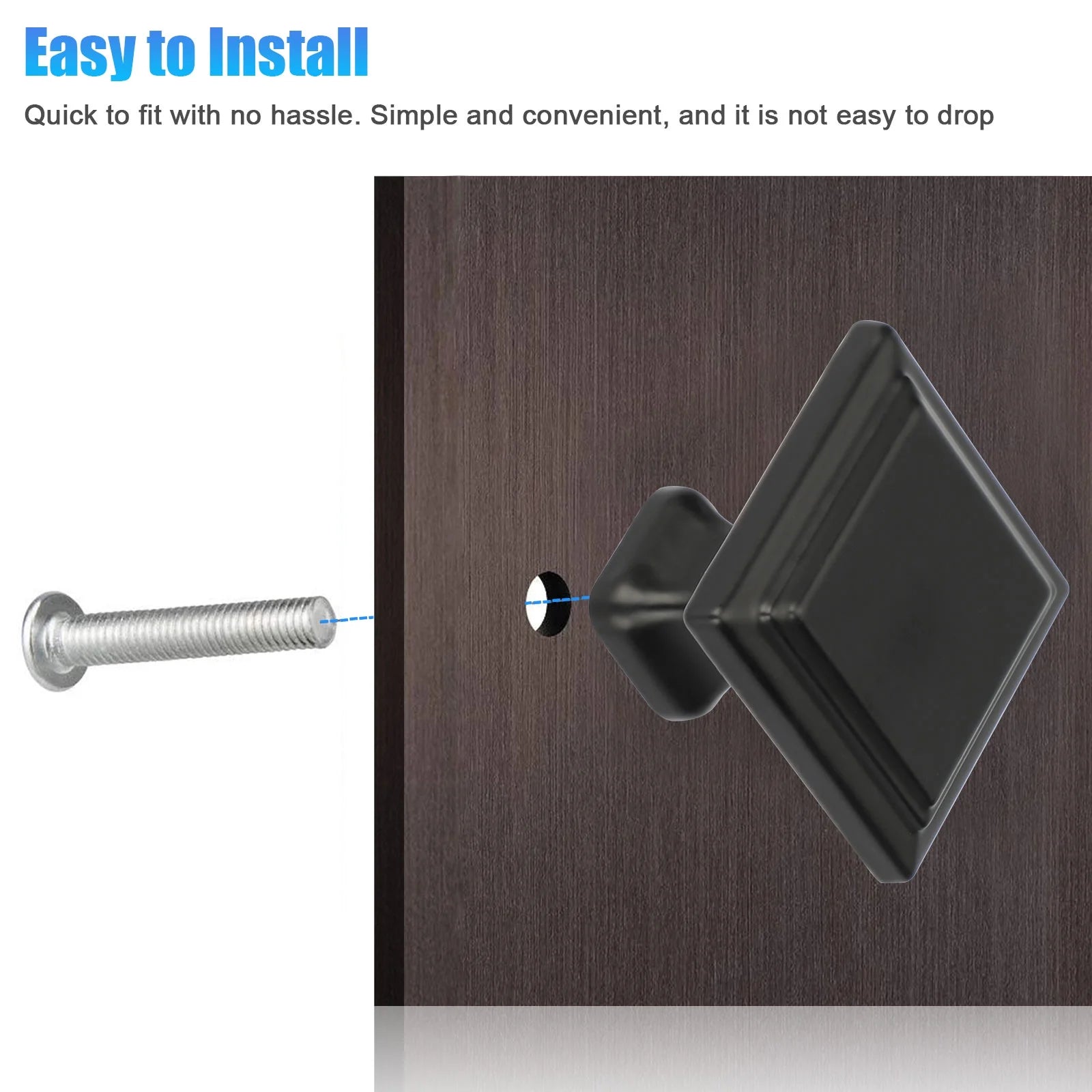 20/10Pcs Modern Cabinet Knobs Flat Black Cabinet Door Knobs, 1.2In Diameter Kitchen Cabinet Knobs Dresser Drawer Knobs, Solid Black Hardware Square Drawer Handles and Pulls for Cupboard Closet