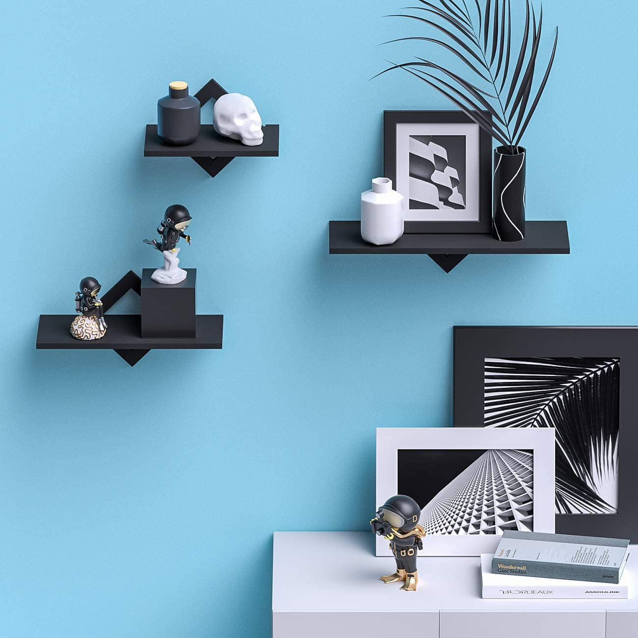 Black Floating Shelves for Wall, Wall Shelves Set of 3, Wall Mounted Shelves for Bedroom, Hallway, Office, Living Room