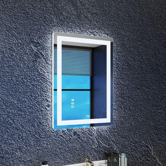 LED Bathroom Mirror 20"X 28", Front Lit and Backlit Mirror Bathroom with Lights,Stepless Dimmable,Anti-Fog, Shatter-Proof, Memory, 3 Colors Led Vanity Mirror (Horizontal/Vertical)