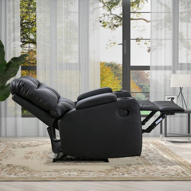 33.5" Wide Modern Faux Leather Soft Backrest Manual Release Recliner Chair with Massage & Storage & Cup Holder (Set of 2)