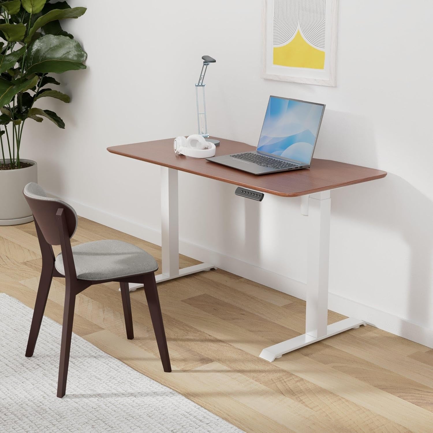 Essential Height Adjustable Electric Standing Desk - Home Office Standing Desk (desk) Sturdy T-Legs - Quiet Motorized Desk - 48"X24" - Hazel Wood - 1 Box
