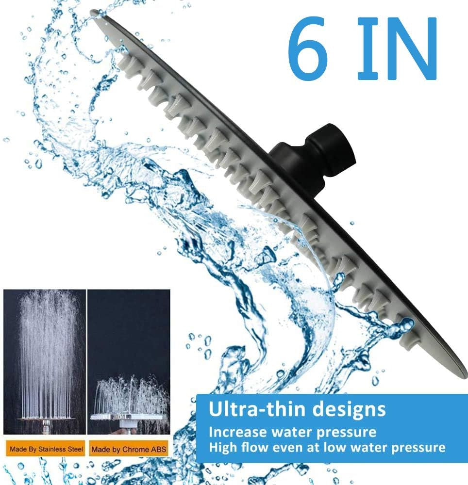 Rain Shower Head, Ultra-Thin Design-Pressure Boosting, Awesome Some Experience, High Flow Stainless Steel Rainfall Head (6 Inch,Matte Black)
