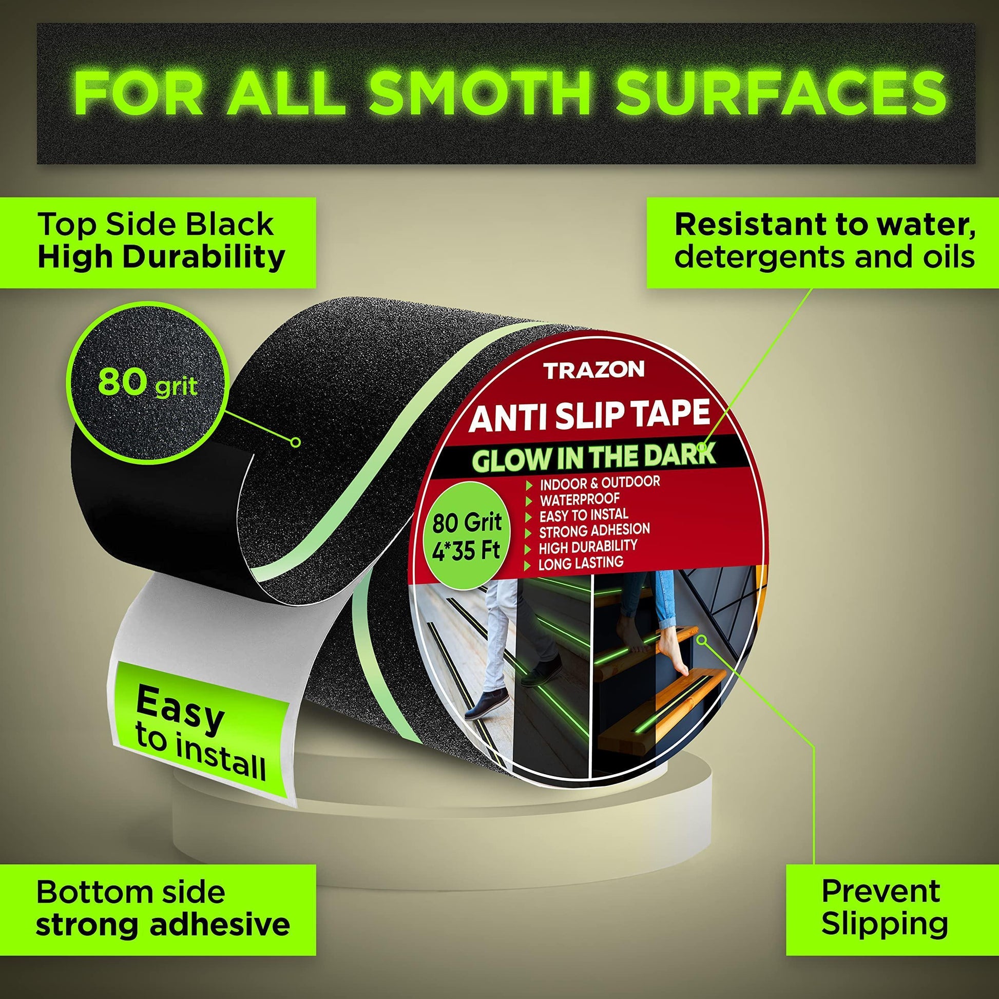 Grip Tape anti Slip for Stairs Outdoor Indoor 4 Inch X 35 Feet Glow in the Dark