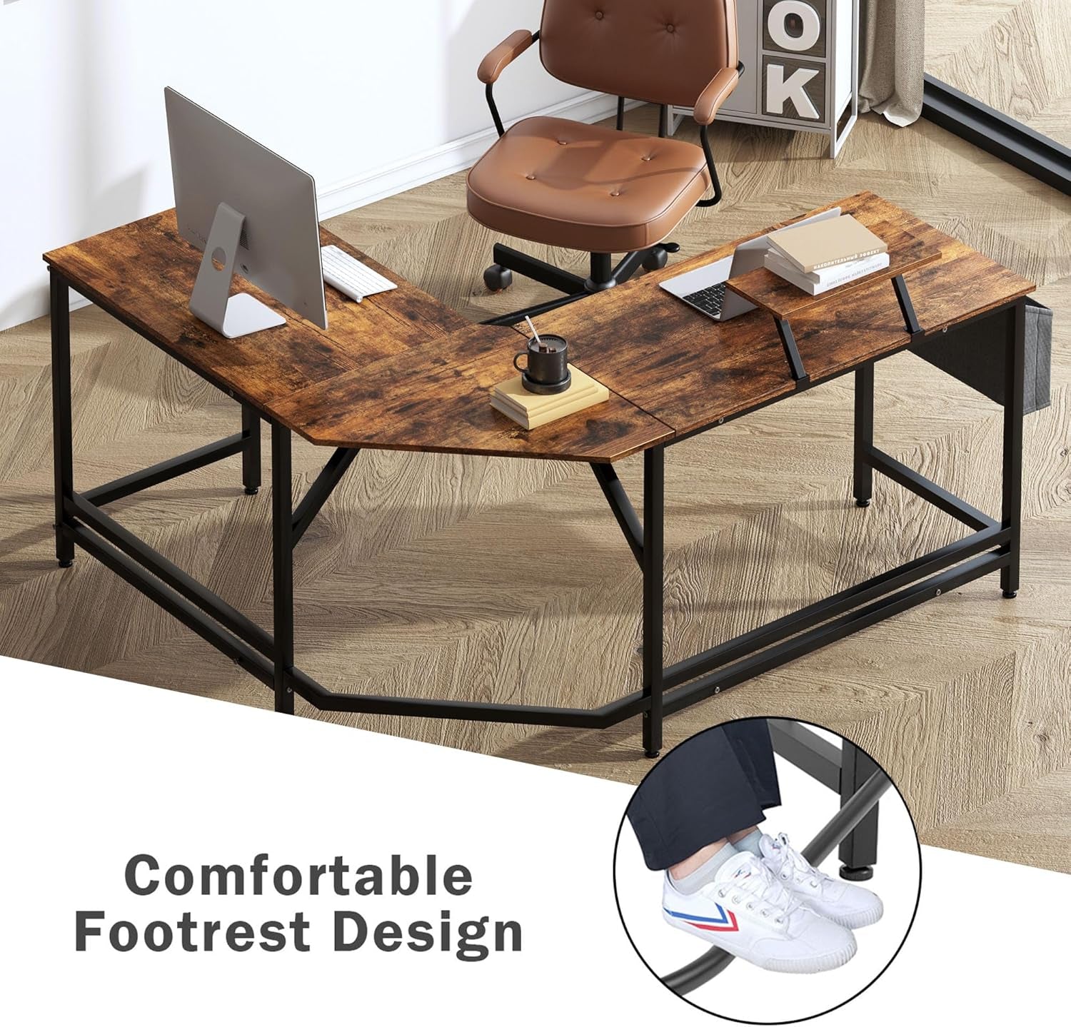 Reversible L-Shaped Desk Large Corner Desk Folding Table Computer Desk Home Office Table Computer Workstation, Retro