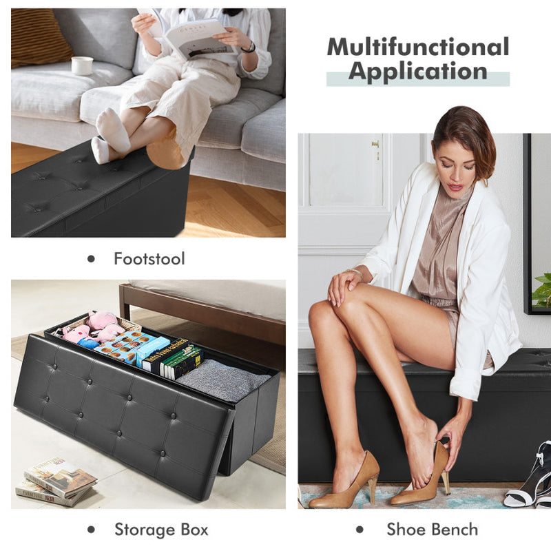 45 Inches Large Folding Storage Ottoman Bench with Memory Foam