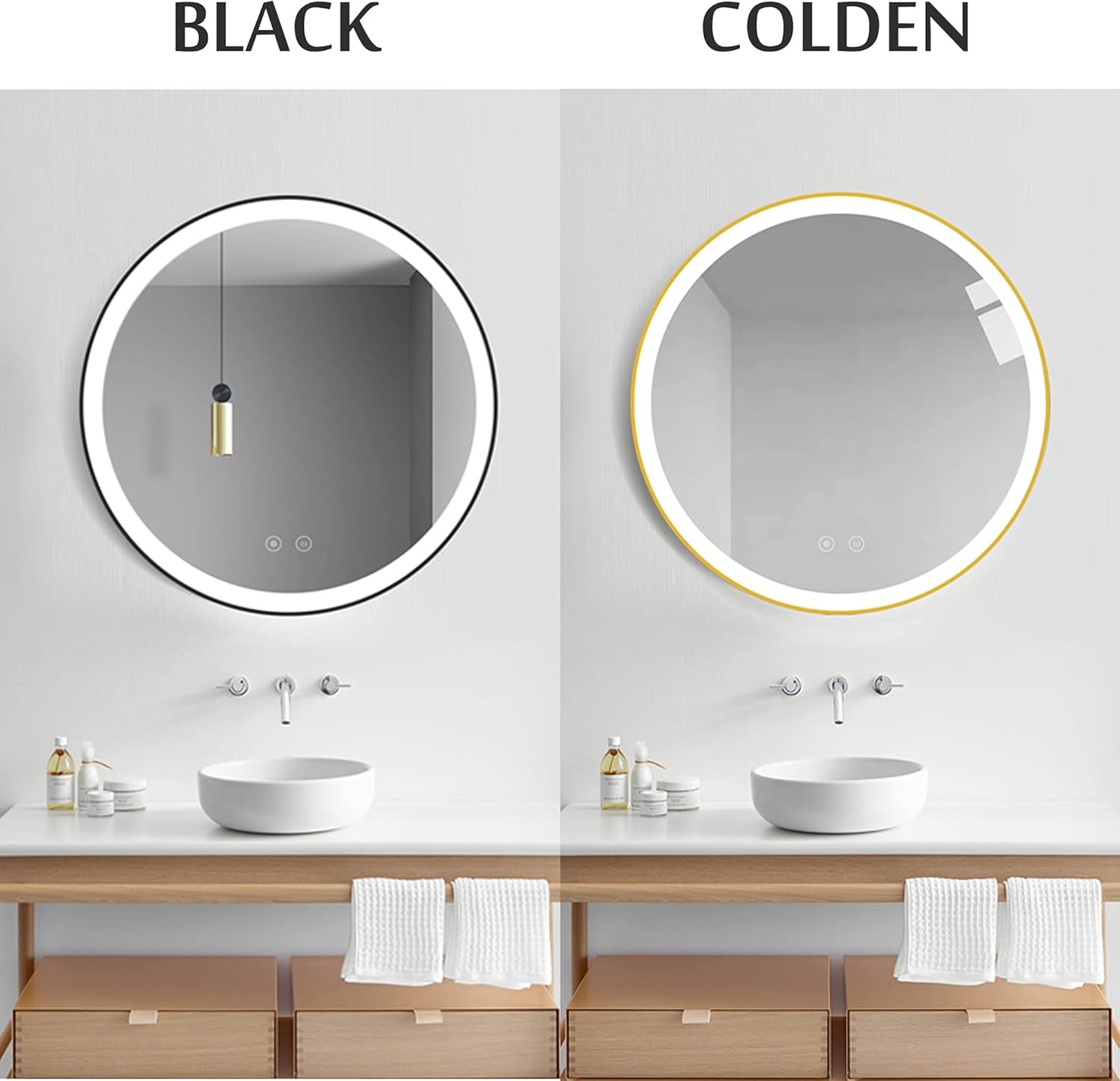 32X32 Inch round Bathroom Mirror Lighted Wall Mounted Mirror Waterproof LED Vanity Mirror with Lights (Horizontal & Vertical)