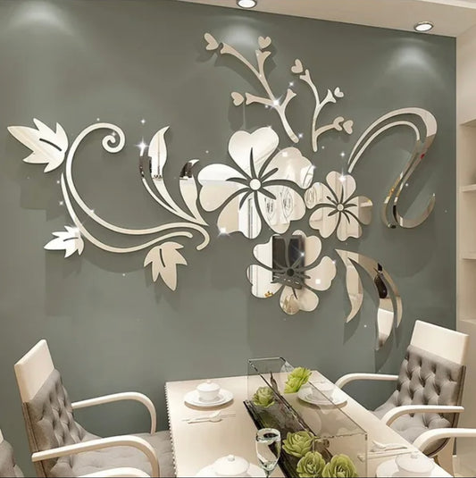 3D Flower Mirror Wall Stickers